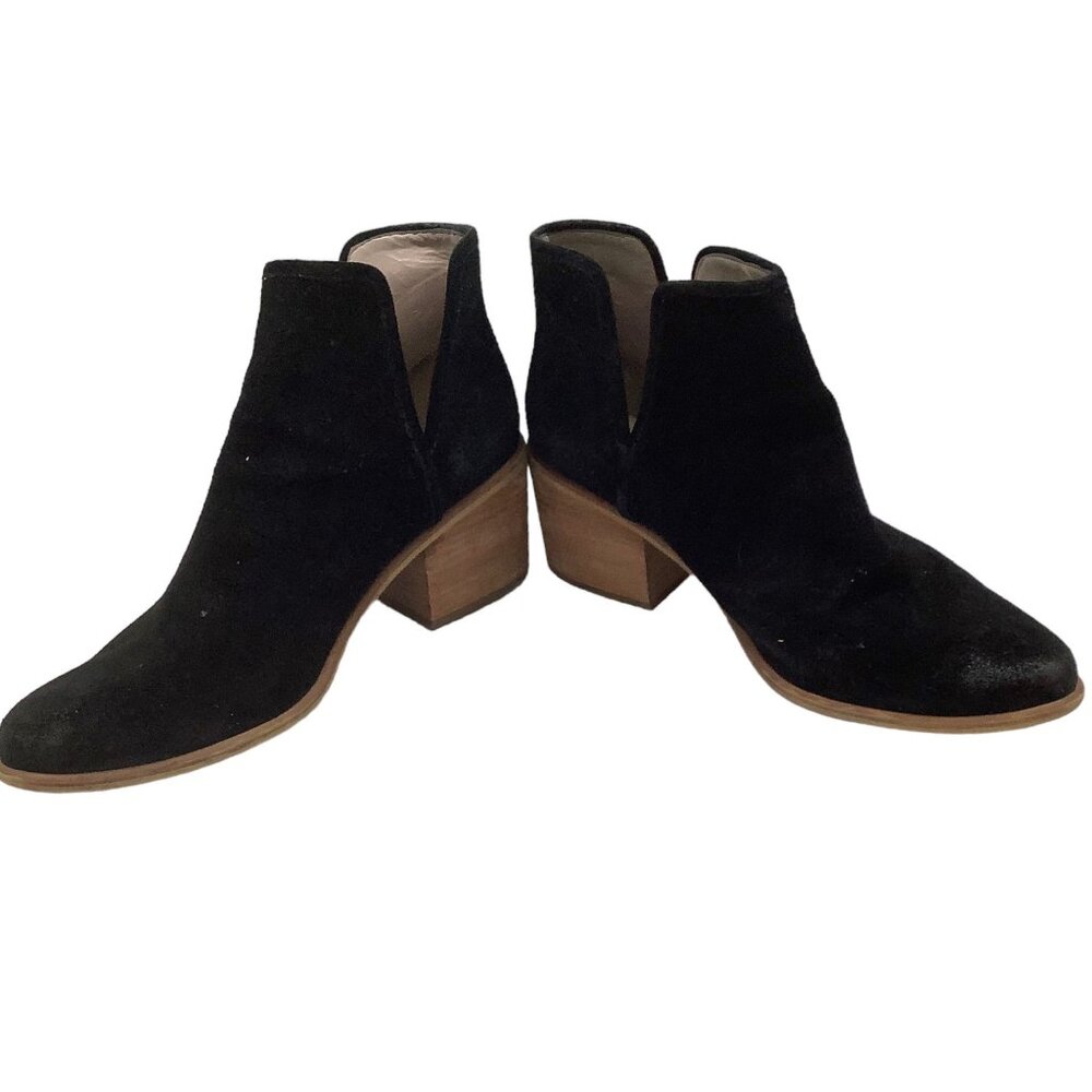 NORDSTROM BP V Notch Ankle Booties Suede Boots 10 Stacked Heel Boho Western - Picture 3 of 8